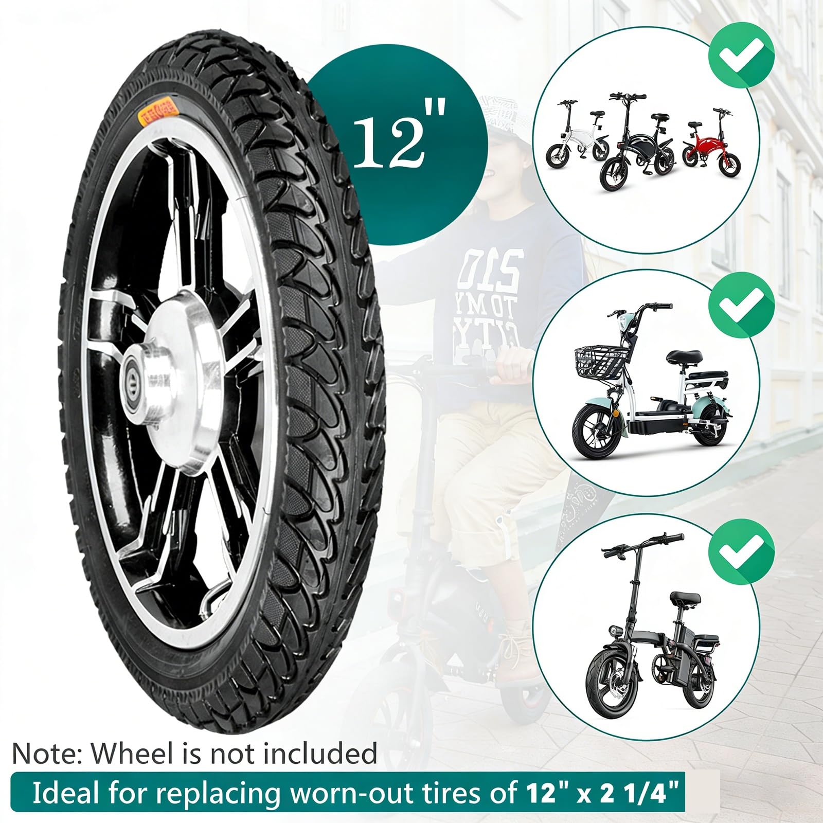 12 1/2 x 2 1/4 Opona Elektryczna z Wewnetrznym Rurem Przeciwprzecieciowym dla Rowerow Skladanych, Silna Antypoślizgowa Guma, Kompatybilna z Obręczą 57-203, Idealna do Jazdy Miejskiej