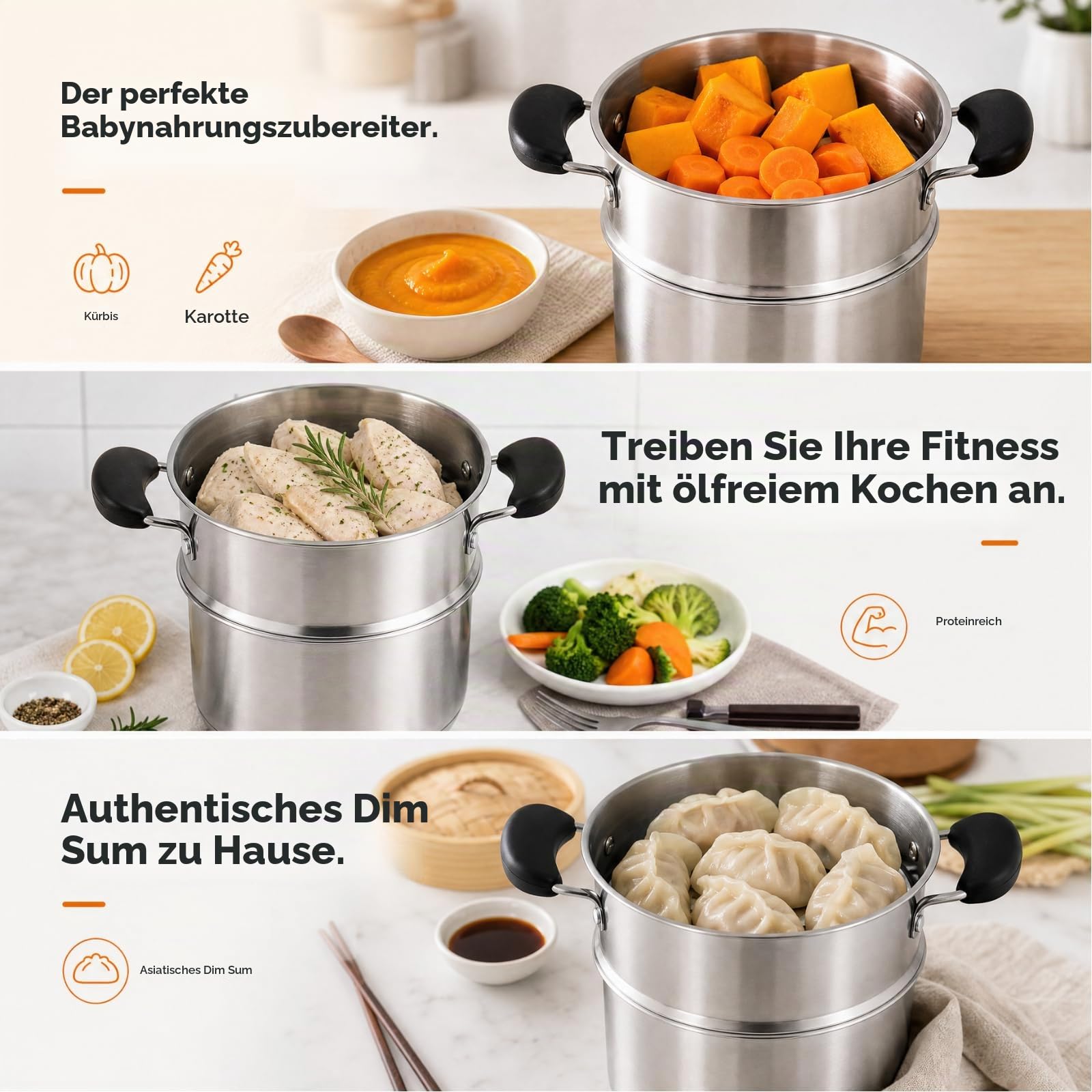 ZENFUN Edelstahl Dampfgartopf mit Korb, 1,6 Liter Suppentopf mit Glasdeckel, Mini Dampftopf Kochgeschirr mit Griff für Gemüse, Soße für Herd, Induktion, Gas, Elektro, Grill