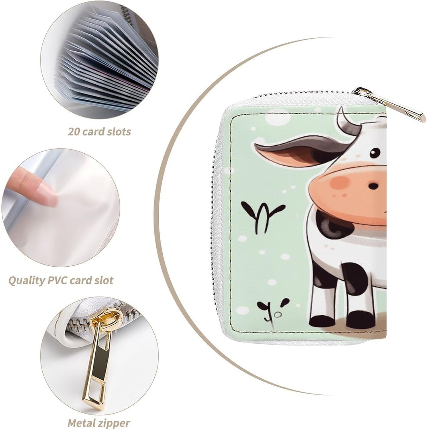 Cute Cow Polka Dot Card Holder RFID Blocking,Credit Card Wallet for Women And Men,Card Case Organizer Bag with Zipper