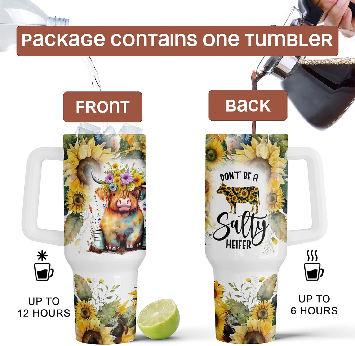 Fancyfams Highland Cow tumbler, 40 oz Stainless Steel Tumbler with Handle Lid and Straw, Cow Gifts for Women Print Mug Cups Lovers Themed Gifts Cute Stuff (Salty 40oz) - Image 2