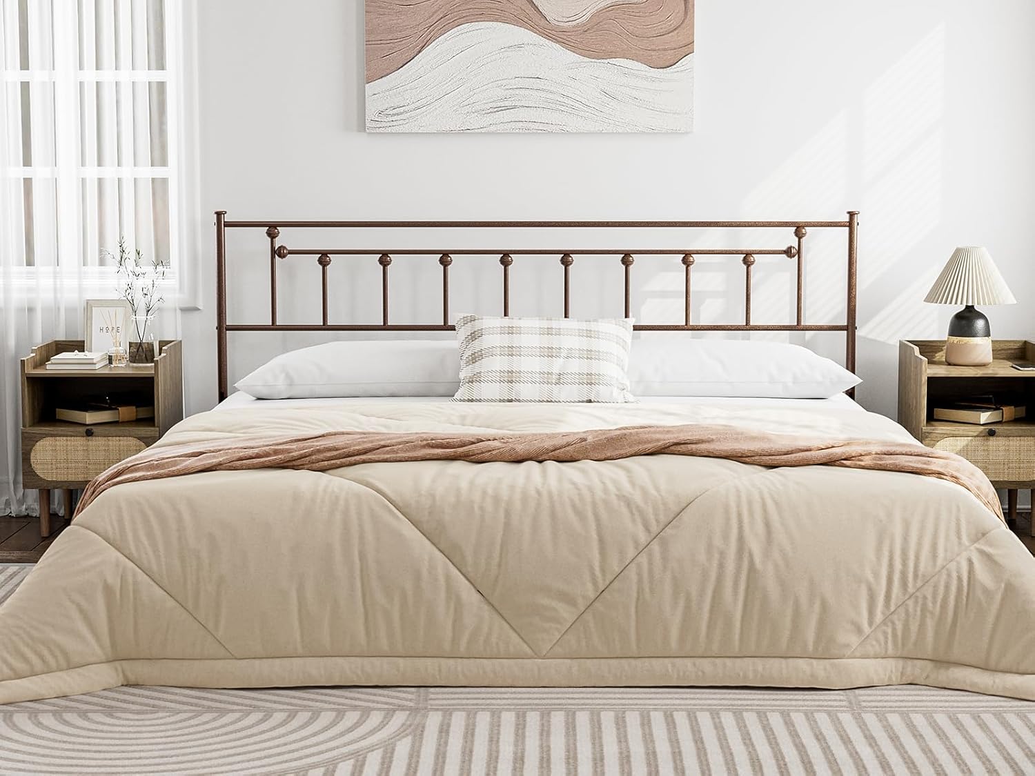 IKIFLY Metal King Size Headboard, Adjustable Height, Sturdy Steel Headboard Only for King Size Bed, Farmhouse Victorian Style, Easy Assembly, Attach Frame, Brown