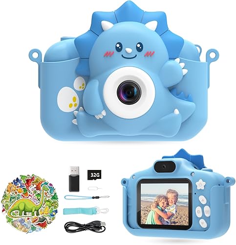 Cámara para niños para niñas y niños, cámara digital HiMont para niños con tarjeta SD de 32 GB, cámara para niños de 1080P y cámara de video selfie