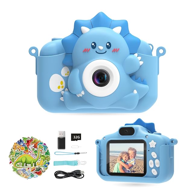 HiMont Cámara de Fotos Digital Infantil, 1080P con Tarjeta TF de 32G y Pantalla de 2,0", HD Cámara de Vídeo Selfie,Regalos para Cumpleaño,Navidad,Juguetes para Niños de 3-12 (Azul)