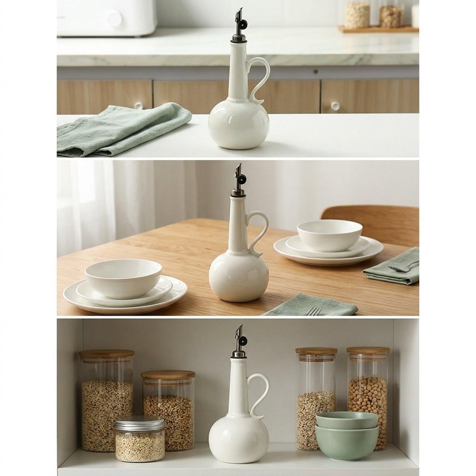 Botella Dispensadora de Aceite Vinagrera Manual Elaborada en Cerámica Contenedor para Cocina con Antiderrame Adecuada para Uso Doméstico Come, Blanco, Individual
