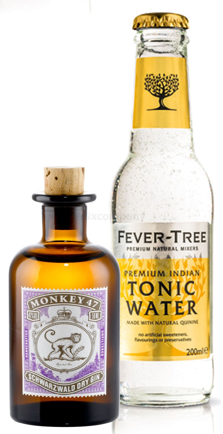 Gin Tonic Probierset - Monkey 47 Schwarzwald Dry Gin 50ml (47% Vol) + Fever-Tree Tonic Water 200ml inkl. Pfand MEHRWEG