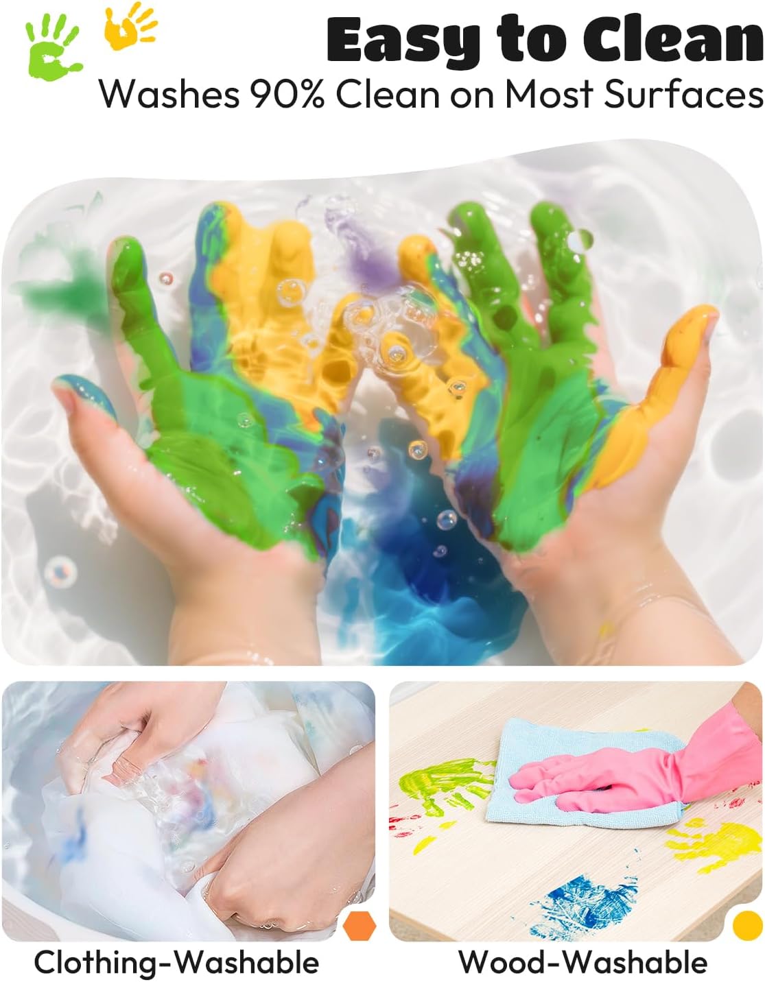 JUPITEARTH 28 PCS Finger Paint, Baby Safe Paints for Hand and Feet, Washable Paint for Kids, Non-Toxic 12 Vibrant Colors (1.22fl oz/36ml ) , Palette, Apron, Brush, Eye Stickers, Safe Preschool Art Supplies for Kids - Image 5