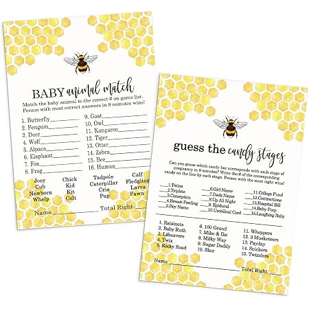 Amazon.com: Bumblebee Baby Shower Game Cards 4-in-1 Bundle (25 Guests ...