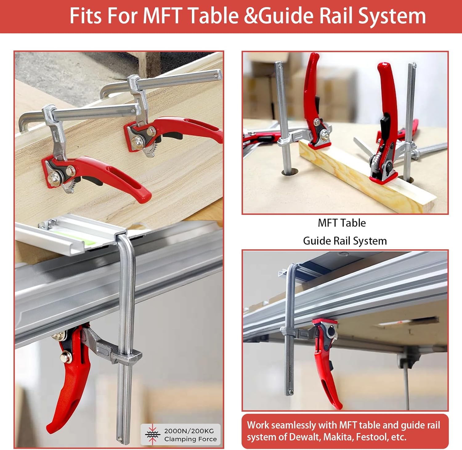2026 Upgraded Ratcheting Table Clamp, Quick Track Saw Clamps Ratchet Guide Rail F Clamp MFT Clamp for MFT Table and Guide Rail System Wood Clamps Compatible with Festool (2PCS)