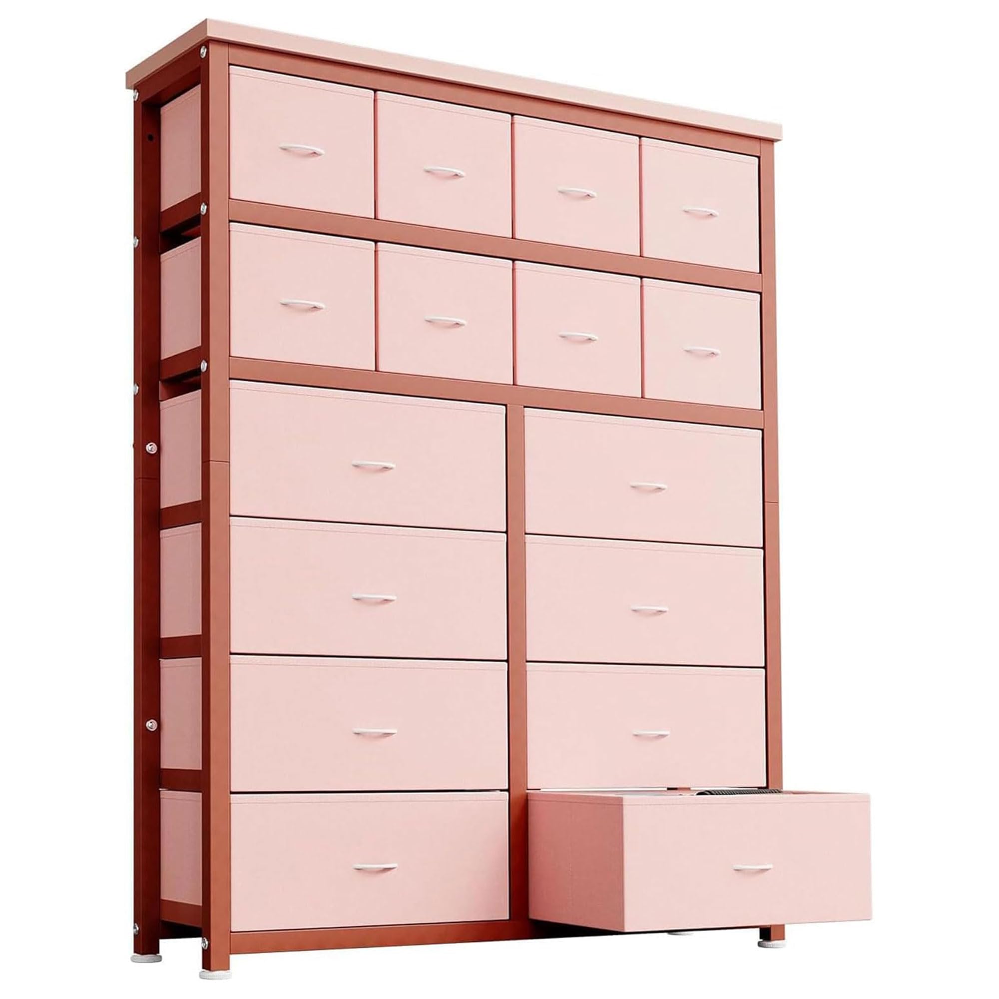 Cómoda alta rosa para dormitorio adulto, 16 cajones de tela con almacenamiento espacioso para ropa y accesorios, armario de almacenamiento vertical para dormitorio pequeño (rosa)