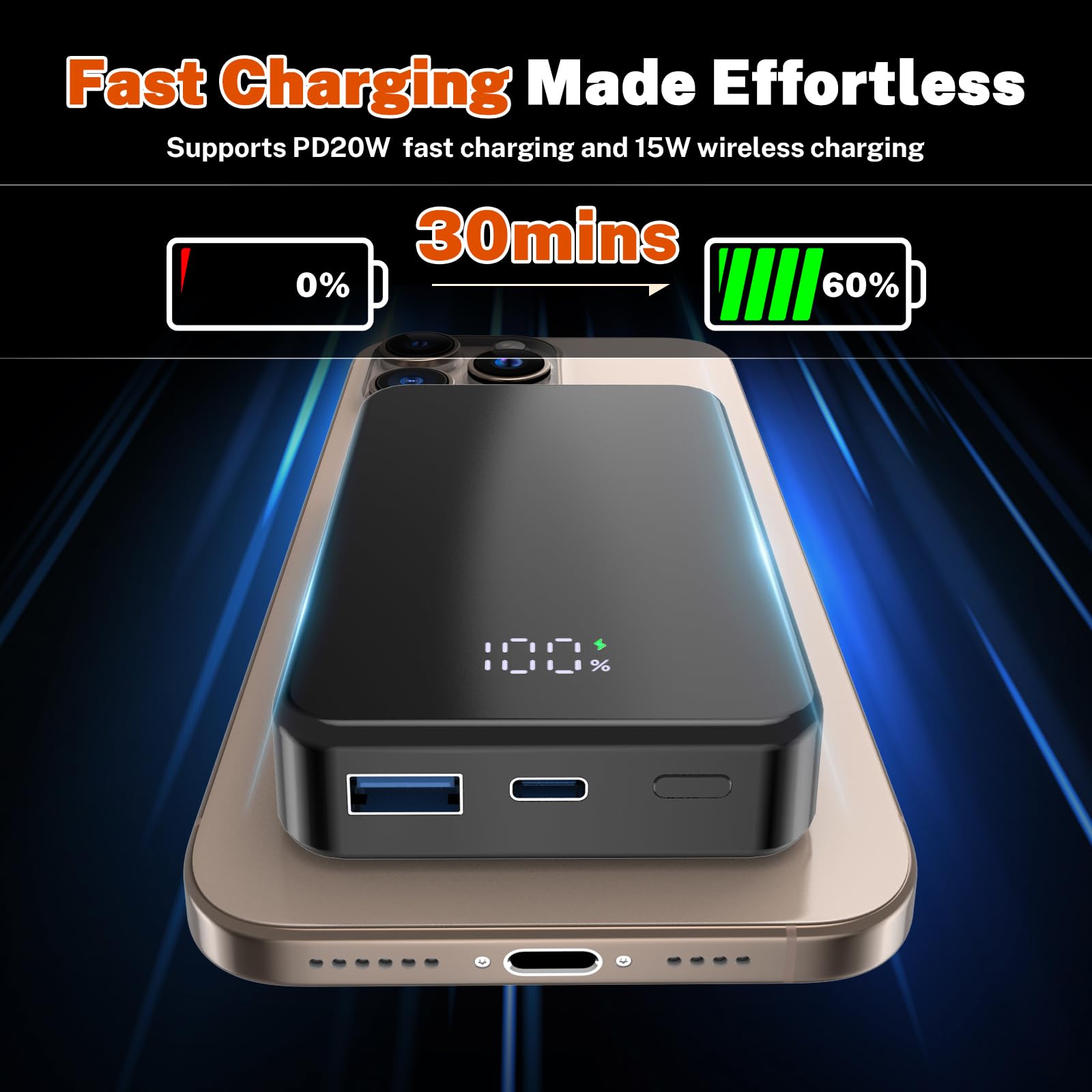 Magnetyczny bezprzewodowy powerbank, szybka przenośna ładowarka 26800 mAh, USB C in&Out, zestaw baterii do telefonów iPhone 16/15/4/13/12 i innych telefonów z systemem Android (czarny)
