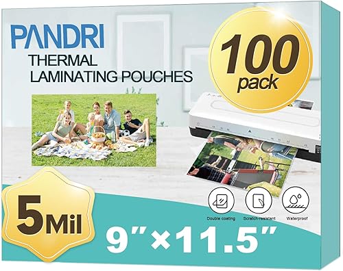 PANDRI - Paquete de 100 hojas laminadoras térmicas con capacidad para 8.5 x 11 pulgadas, papel laminador transparente de 5 mil, 9 x 11.5 pulgadas,