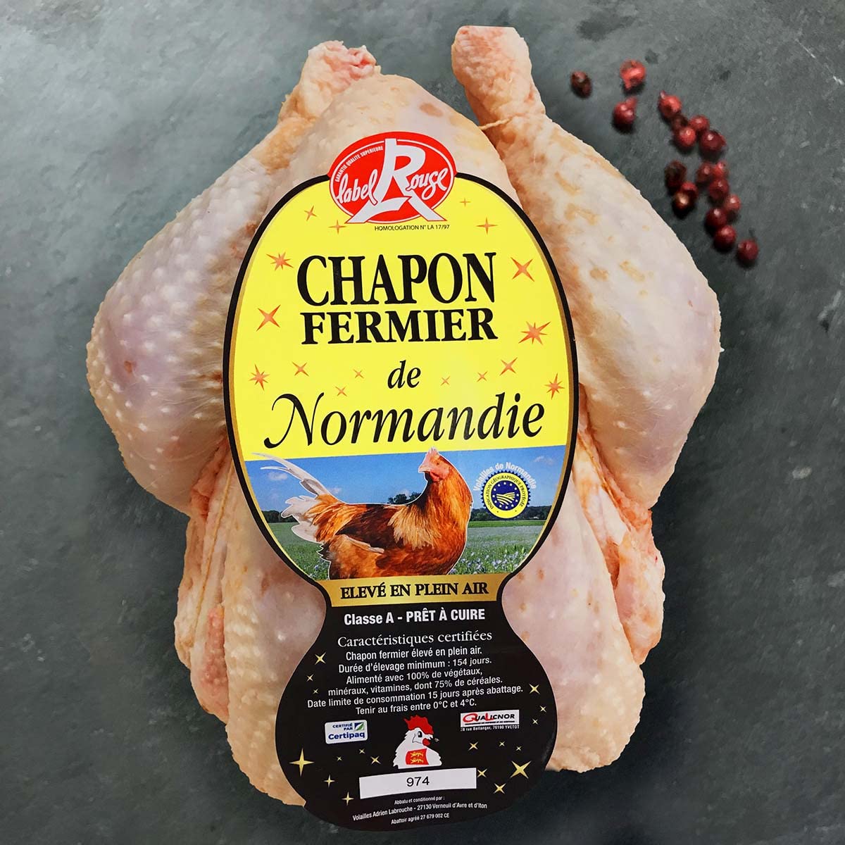 Chapon fermier de Normandie - Prêt à Cuire -3,2kg