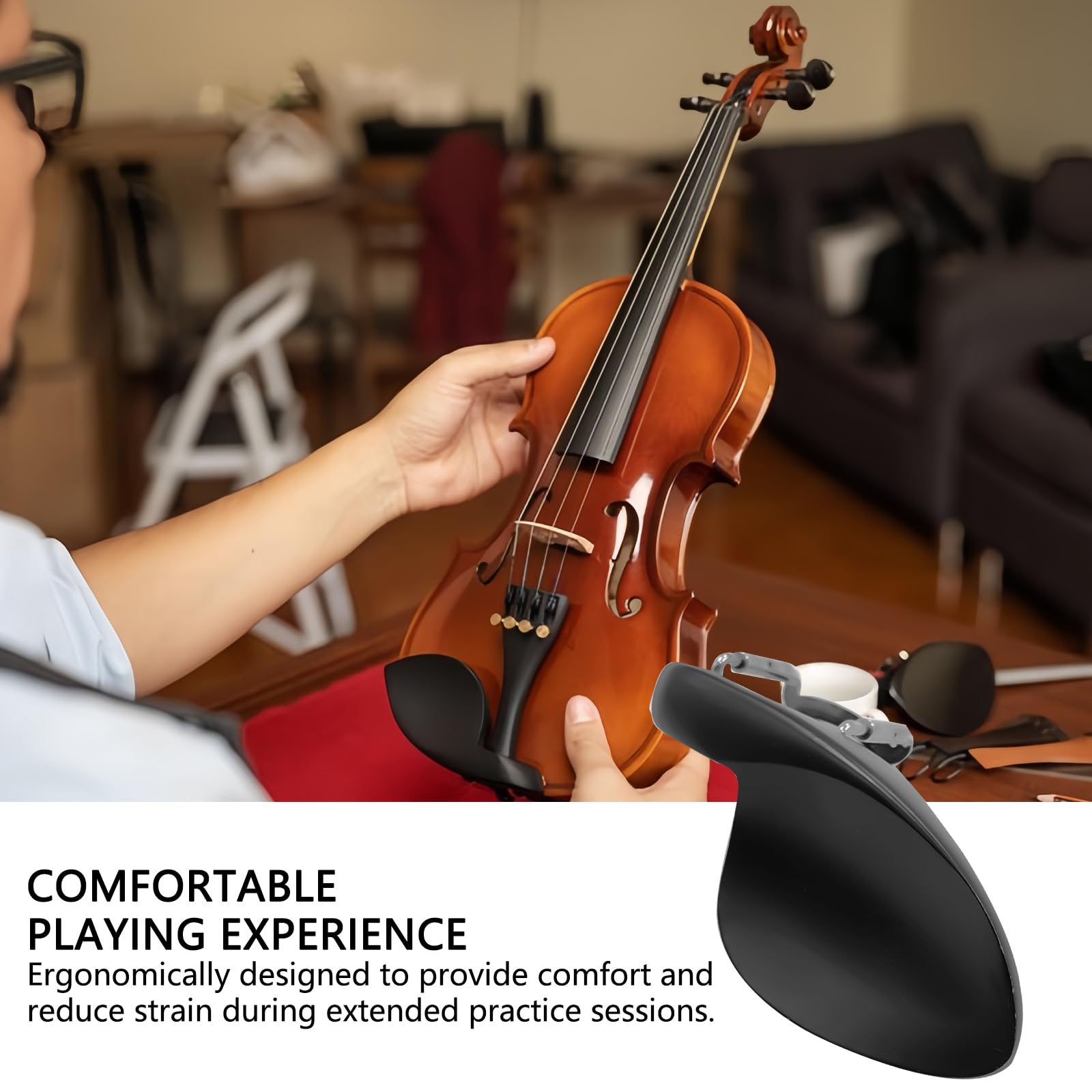 MusiinViolin ebony chinrest with standard stand, suitable for 1/4-4/4 violin Violin accessories (black) - Image 3