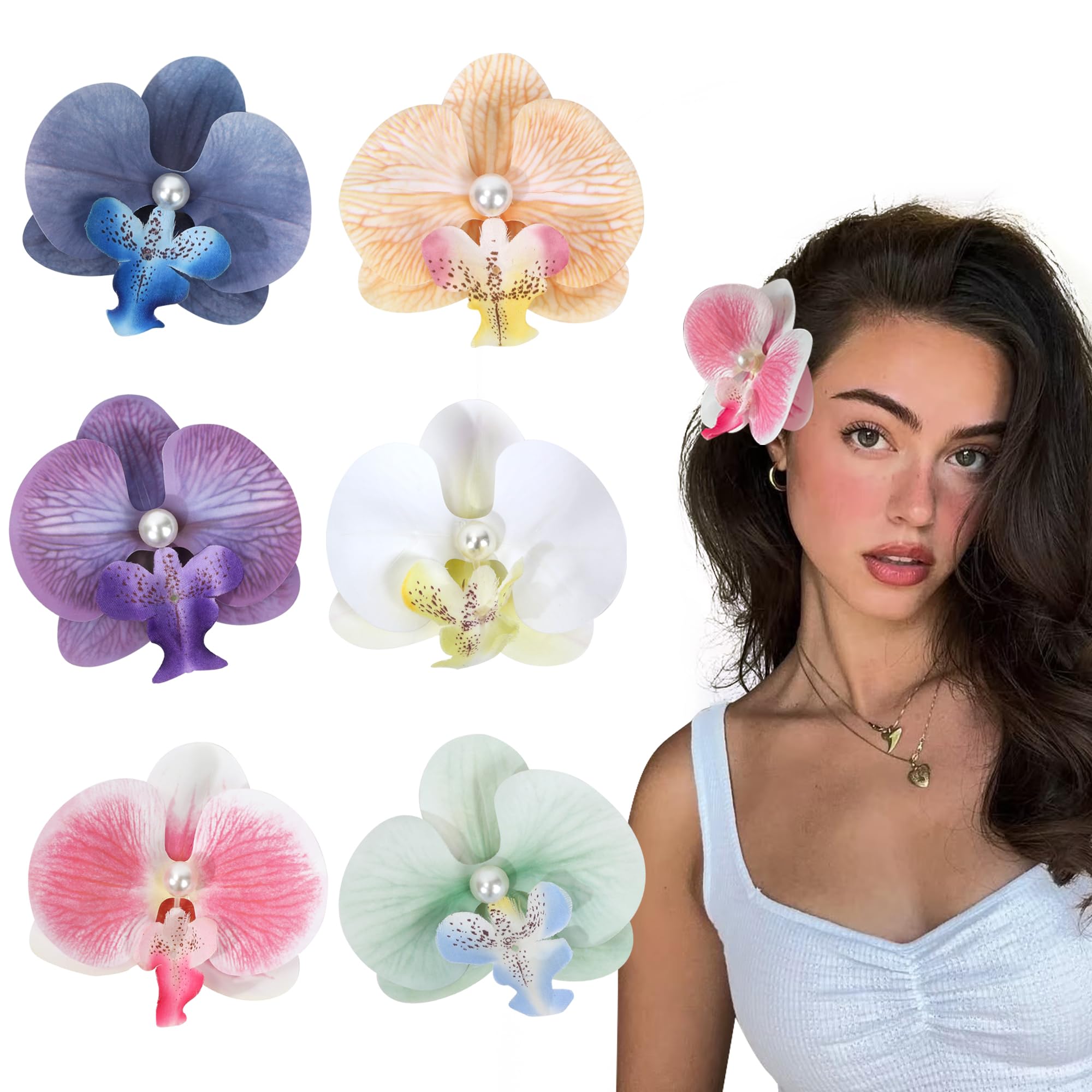 Flower Hair Clips 6 Pcs - Hawaiian Tropical Orchid Hair Clips Bohemian Hairpins with Artificial Silk Flowers for Women Beach Wedding Accessories &