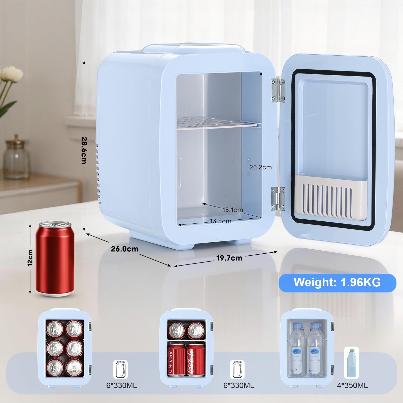 Enventor Nevera Pequeña Portátil 4L, 12V / 220V, Azul
