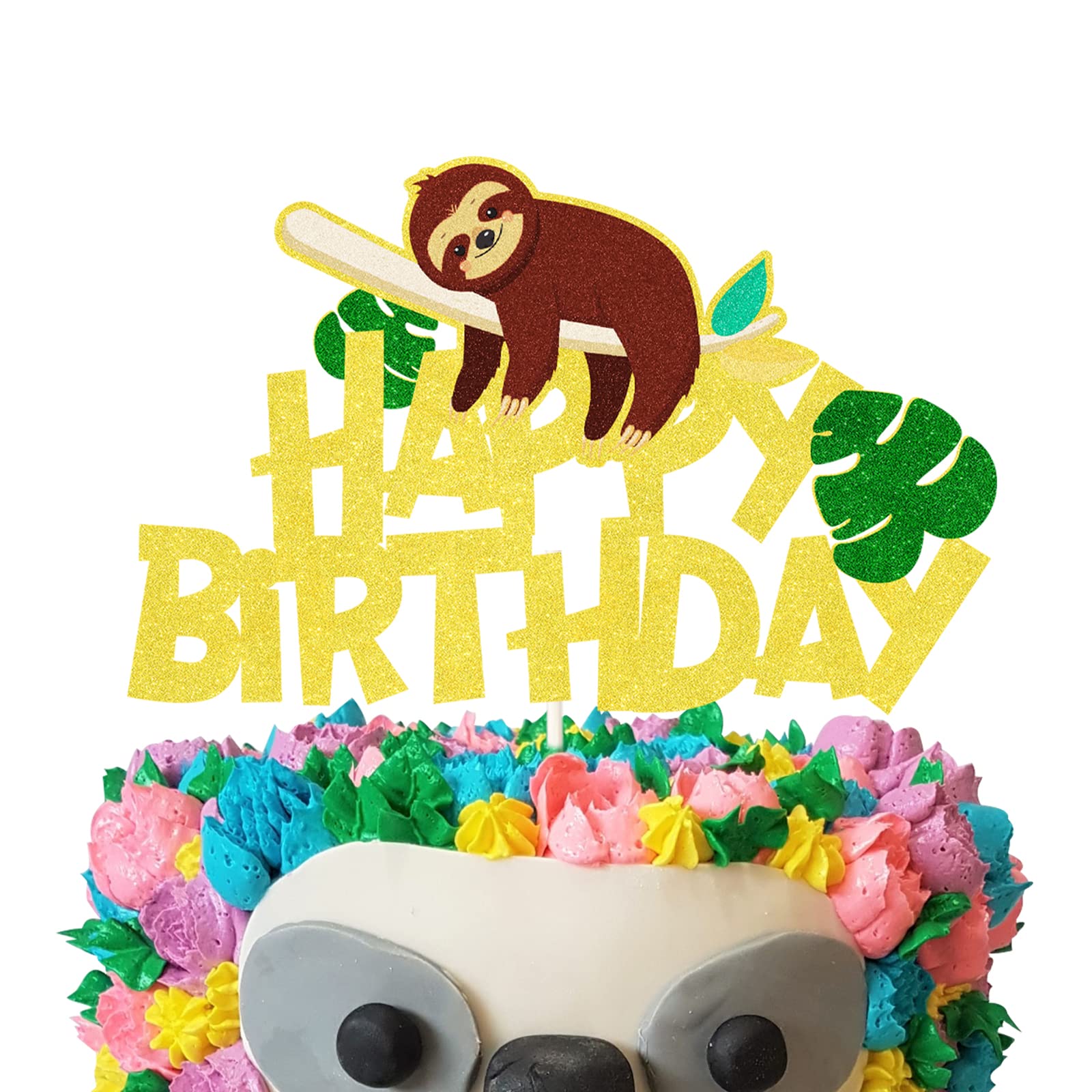 LECAKTO Sloth Birthday Cake Topper, Sloth Theme Happy Birthday Cake Decor, Sloth Birthday Party, Baby Sloth Party, Zoo Jungle Animal Party Supplies