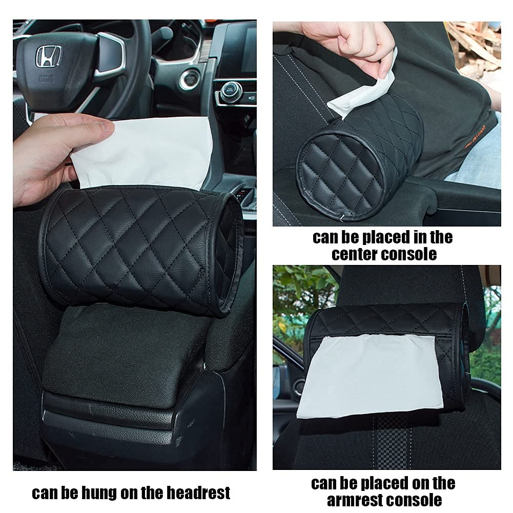Portafazzoletti Auto In Pelle PU | Per Parasole O Sedile Posteriore | Design Compatto E Pratico | Colore Nero