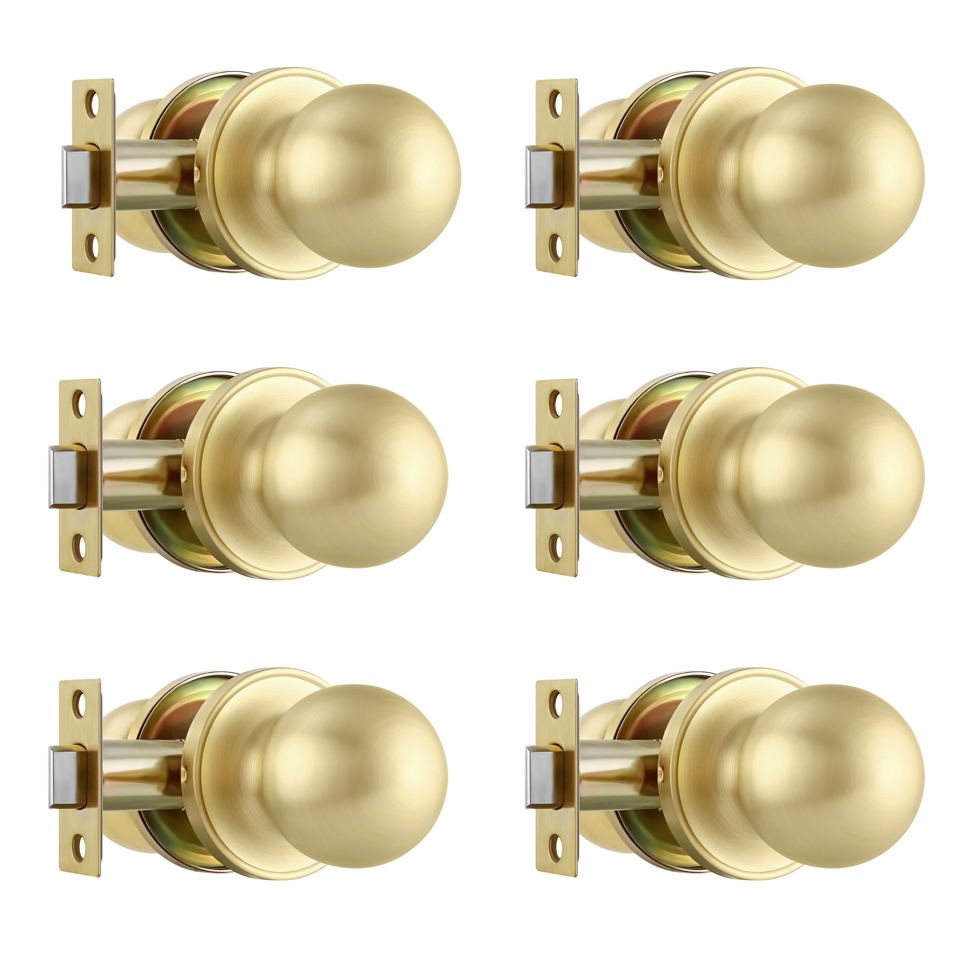 Leydebong 6 Pack Gold Door Handles, Nonlockable Door Knobs, Interior Door Handle for Hallways, Closets and Laundry Rooms