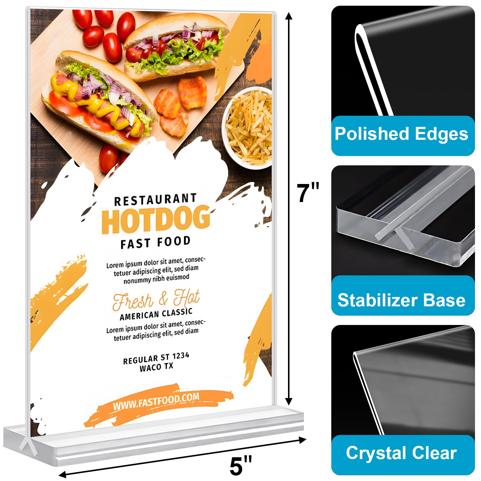 Acryl-Schilderhalter, 12,7 x 17,8 cm, 30 Stück, transparent, für Menü, vertikal, Schreibtisch-Display, doppelseitiger Ständer, Papierhalter, Tischschild, geeignet für Restaurants, Büro, Geschäft