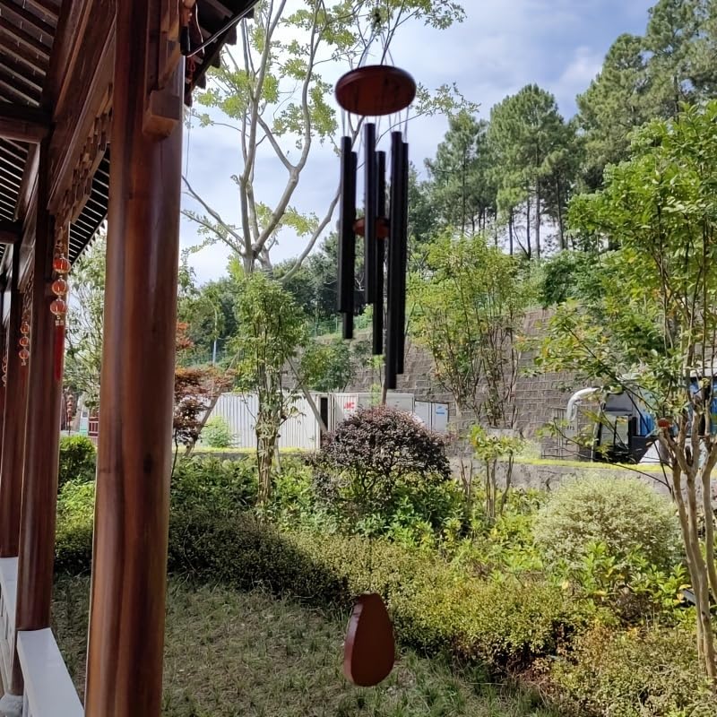 Memorial Wind Chimes Outdoor Large Deep Ton，Aluminum Alloy Wind ，Elegant Chime for Garden Patio Balcony and Home(Black six-Tube Wind Chime)