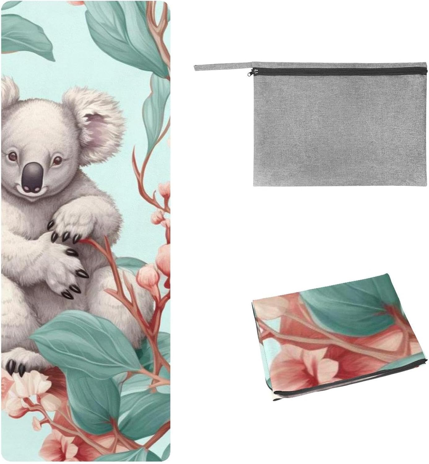 Yoga Towel, Koala Flowers Pattern Non Slip Sweat Absorbent Hot Yoga Mat Towel for Hot Yoga, Pilates and Fitness - 72.8" x 26.8"