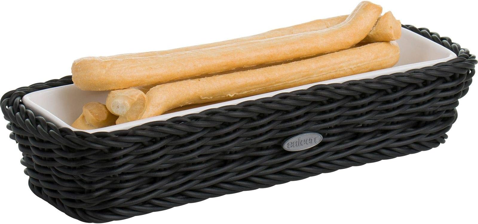 SaleenSaleen Rectangular Wicker Basket with Porcelain Insert, 24 x 8,5 x 5 cm, Black