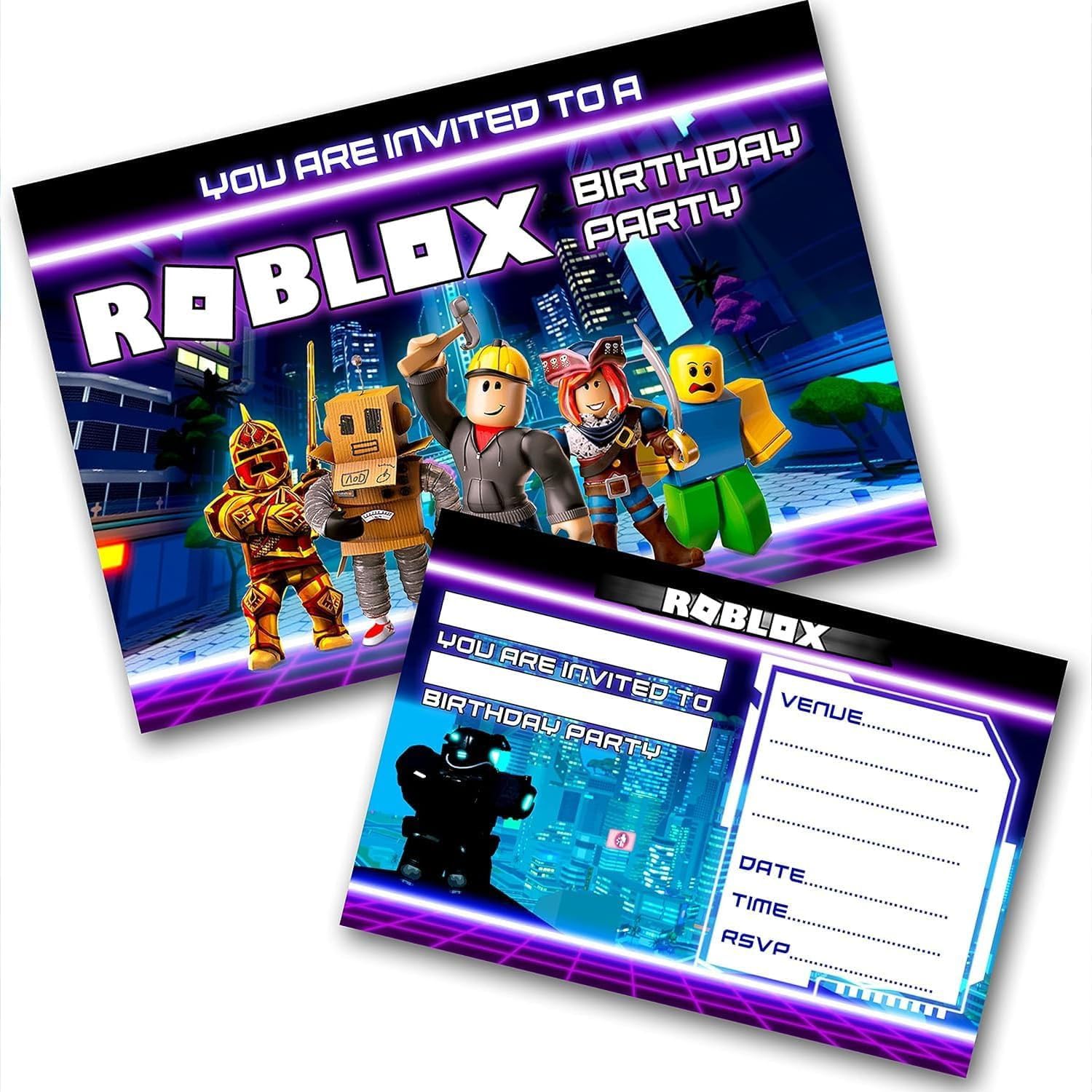R0BLOX Party Invites Birthday Invitations & Envelopes (WRITE ON) (40 with envelopes)