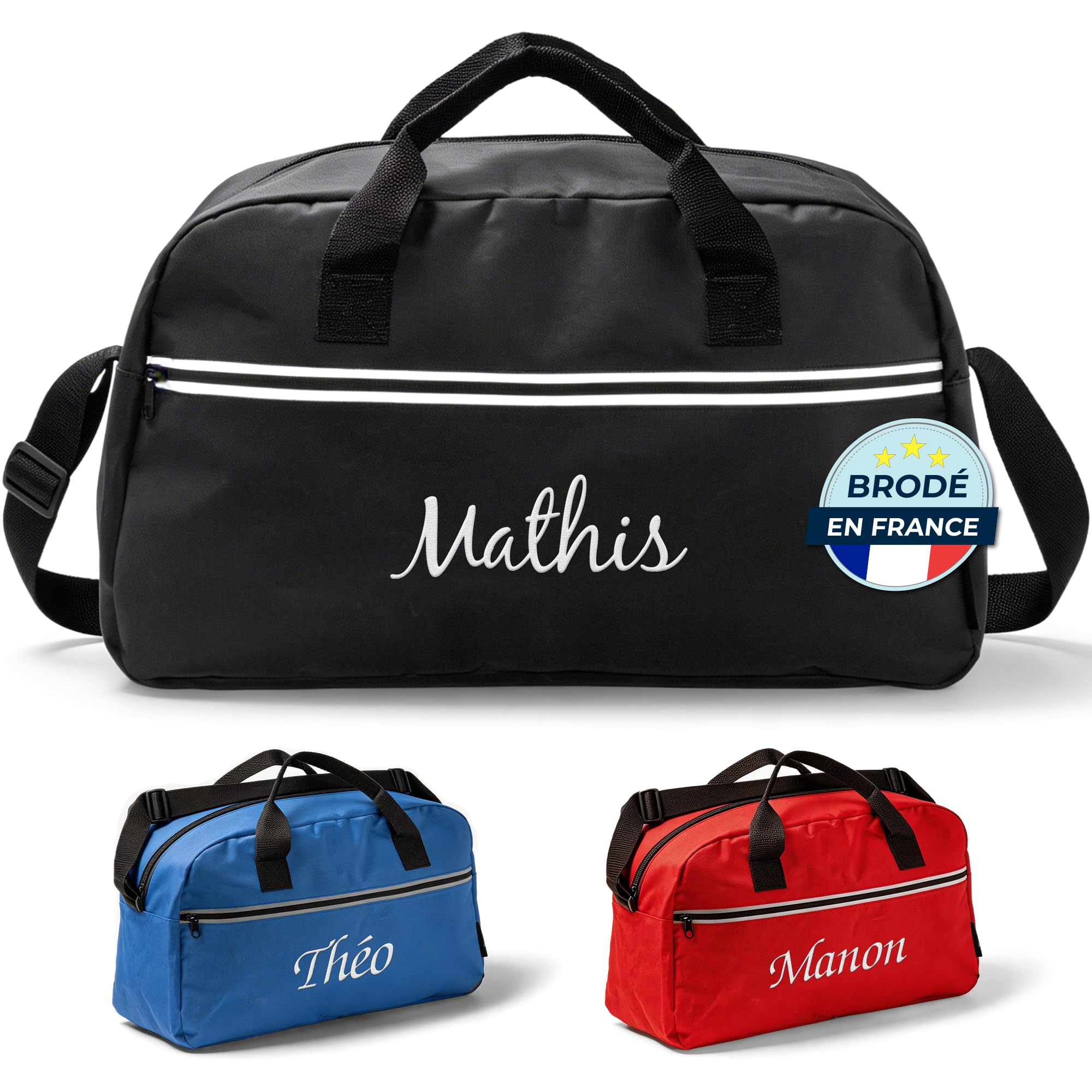Sac de Sport Enfant personnalisé 20L Brodé avec prénom - Sac Sport et Vacances avec Sac à Chaussures Noir