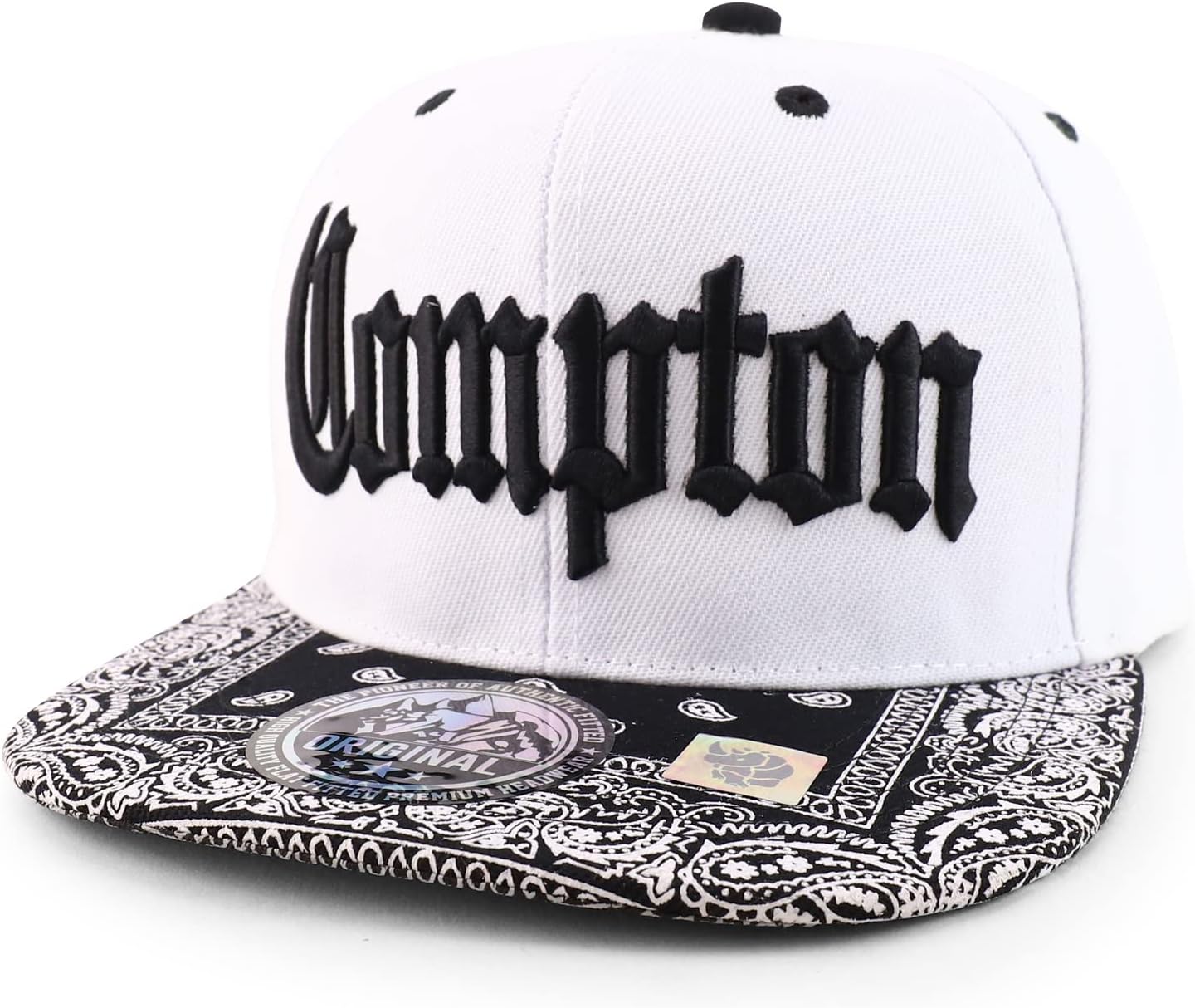 Trendy Apparel Shop Compton Old English Font Embroidered Bandana Flatbill Cap