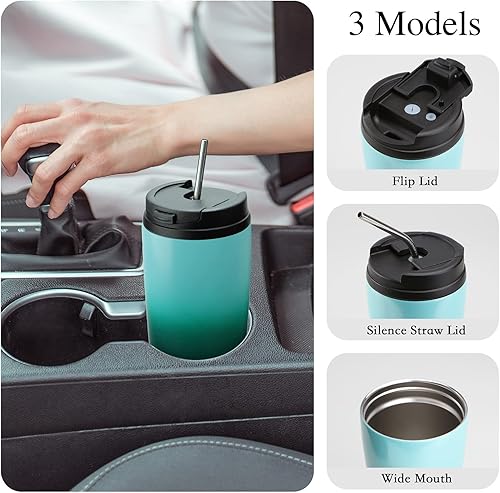 Miniatura 5 de MUCHENGHY Vaso de 20 onzas con tapa y pajilla, vasos de acero inoxidable de doble pared aislados al vacío, taza de café de viaje de alto sellado a