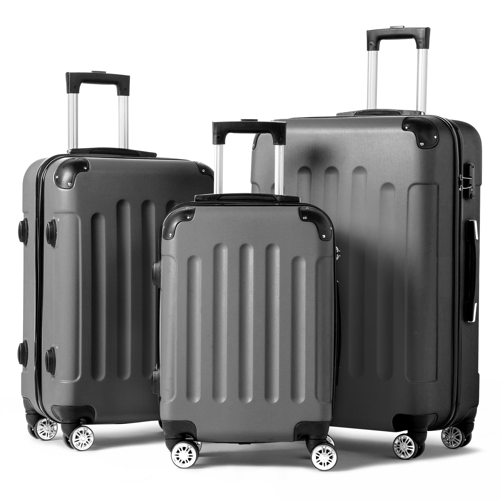 Karl home 3-Piece Luggage Set Travel Lightweight Suitcases with Rolling Wheels, TSA lock & Moulded Corner, Carry on Luggages for Business, Trip, Dark Grey (20"/24"/28")