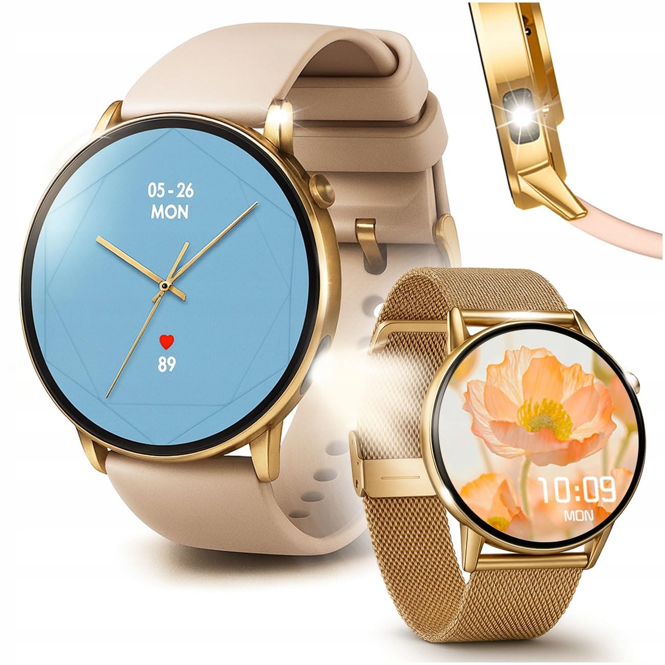 Smartwatch Damski Amoled Rozmowy Menu Polski - Zdrowie Sport Chat GPT Złoty