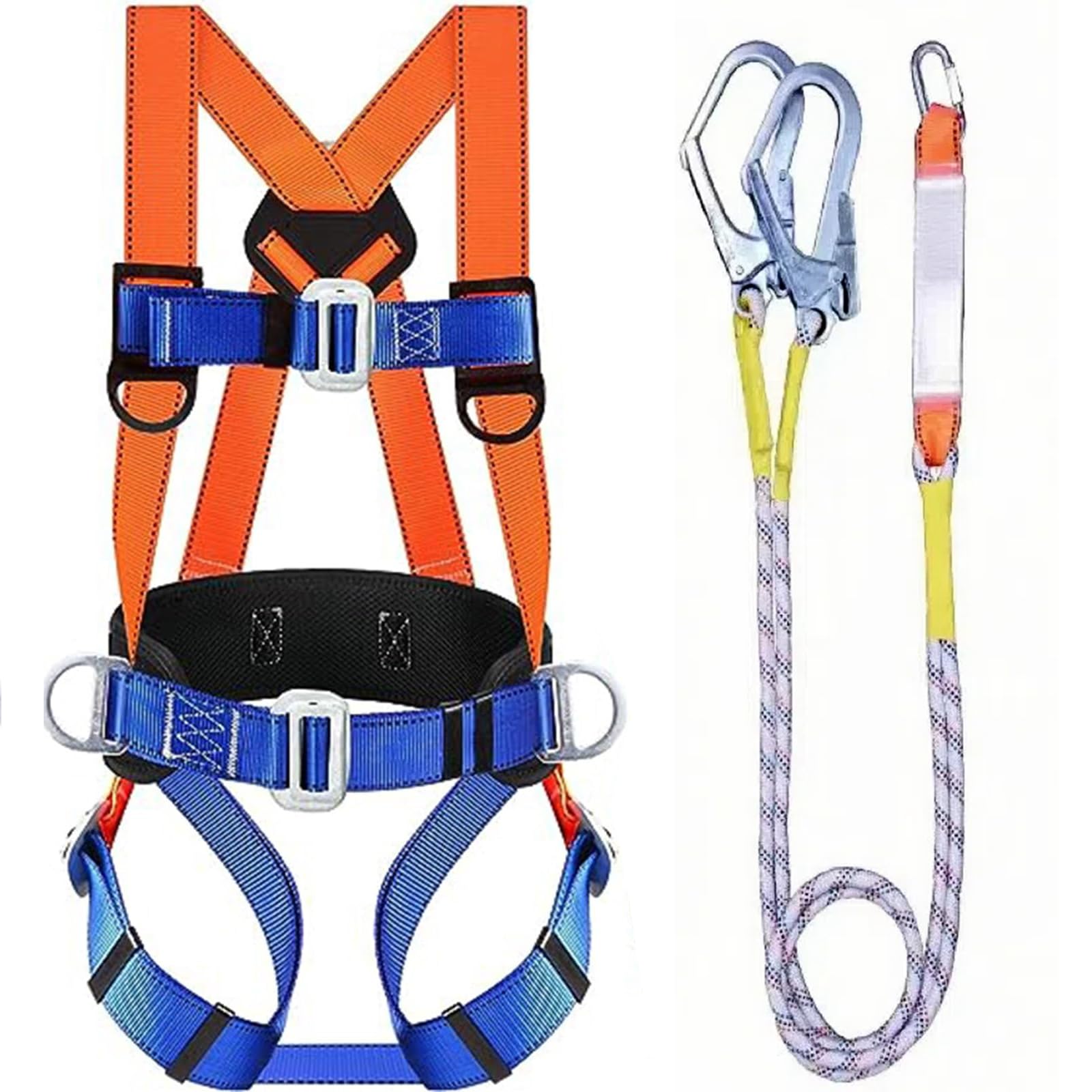 THE WHITE SHOP Safety Harness Fall Protection Kit: Full Body Roofing harnesses with Shock Absorbing Lanyard - Updated Comfortable Waist Pad