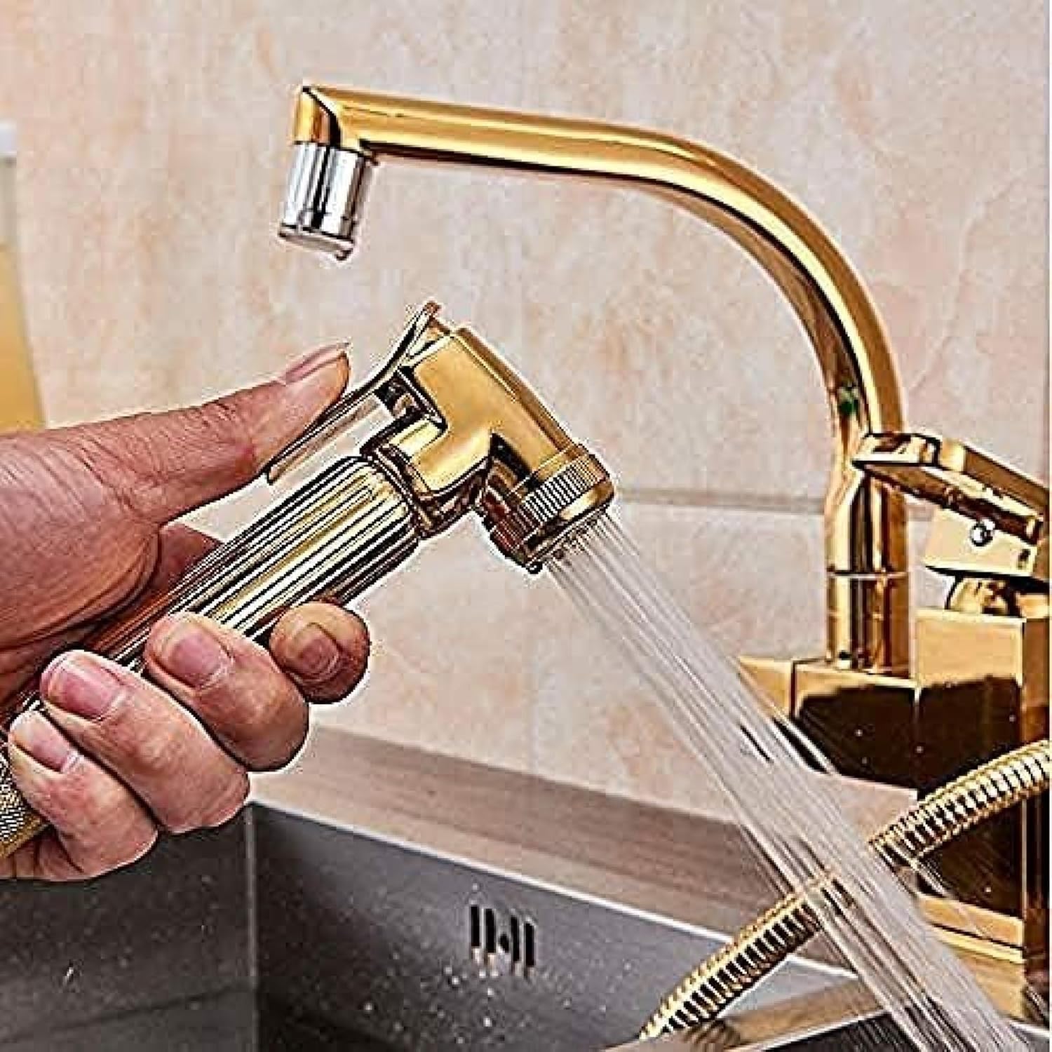 Mitigeur de cuisine rotatif avec robinet de rinçage extractible pratique