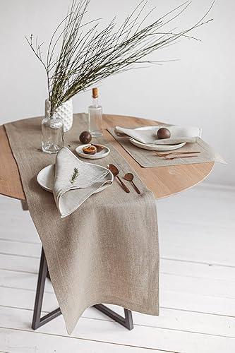 Pure 100% Linen Table Runner - Thick 260-GSM 15x48-inch Natural Table Runner - Natural Fiber Farmhouse Table Runners