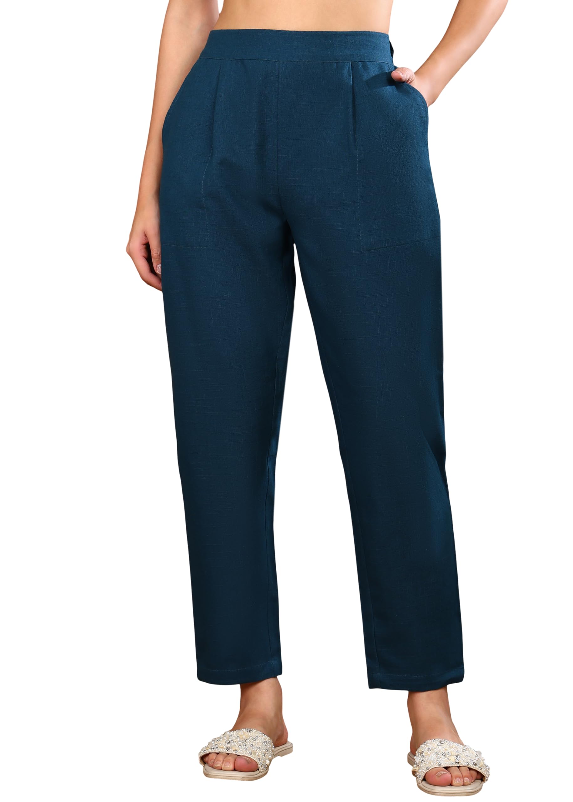 akiko Women’s Primium Fabric Regular Fit Casual Trousers – High Rise Straight Fit Pants with Side Pockets Comfortable Office & Ethnic Fusion Bottom Wear-picture-28