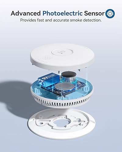 Miniatura 6 de SITERWELL Detector de humo, detector de humo interconectado con cable, alarma de humo fotoeléctrica con batería de reserva de 9 V, alarma de