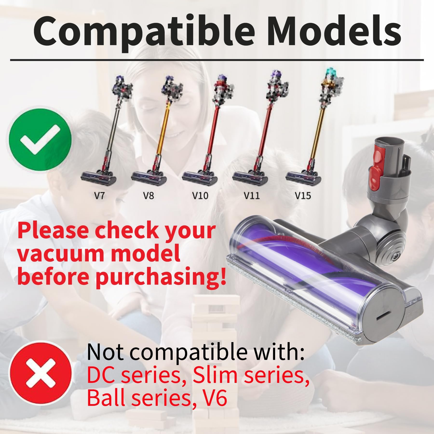 Limpiador de cabezales de motor de liberación rápida compatible con Dyson V7 V8 V10 V11 V15 Aspiradoras Animal Absolute Models Cleaner Head Dyson Pieza de repuesto para alfombras de suelo