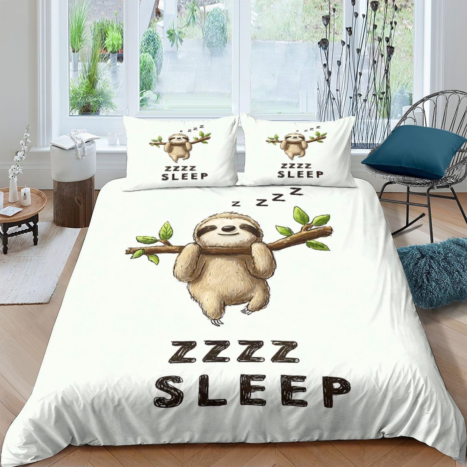 Ctjqhvkz Style-6 3D Printed Sloth Cartoon Fitted Sheet Microfiber Soft Anti-Slip Sleep Letter Bed Cover For Bedroom Decor Single（135X200cm）