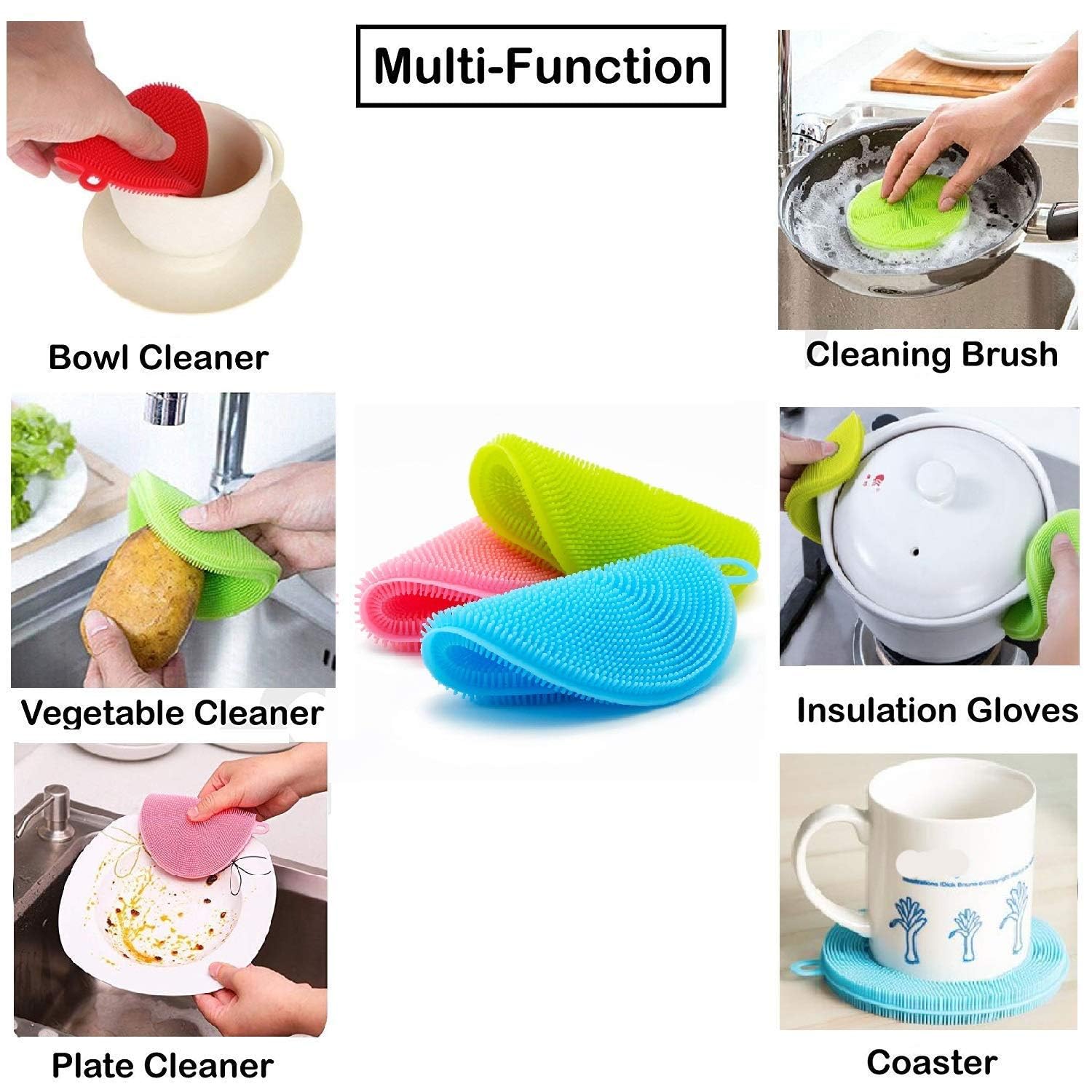 Storn Silicone Dish Scrubber Reusable Kitchen Sponge, Food Safe Silicone Brush, Dishwasher Safe, Quick Dry, Ideal for Dishes, Fruits, Vegetables Cleaning (1 Pcs) 4