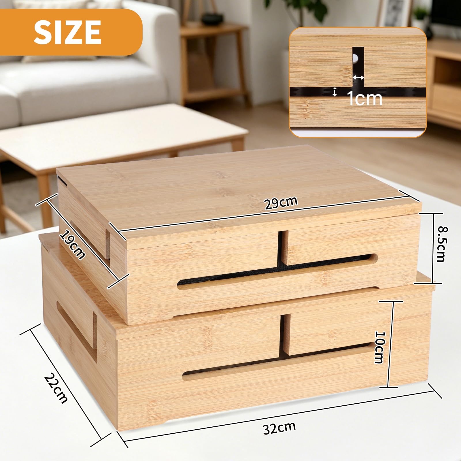 DBREAKS 2X Kabelmanagement Box, Kabelbox Holz, Kabel Organizer Box, Bambus | Wandmontierbare Kabelbox mit magnetischem Bambus-& Kabelbindern & Kabelschlauch, Kabelkasten für Schreibtisch Cable Organizer