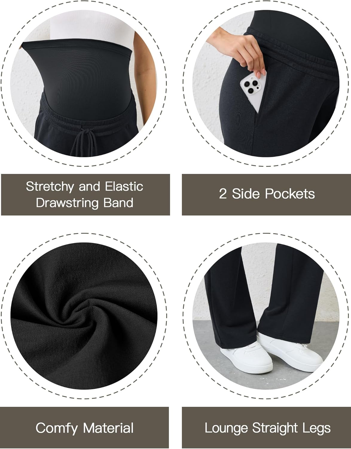 PACBREEZE Women's Maternity Flare Pants, Lounge Casual Pajamas Pants, Stretchy Bootcut Pregnancy Pants, S-XXL - Image 4