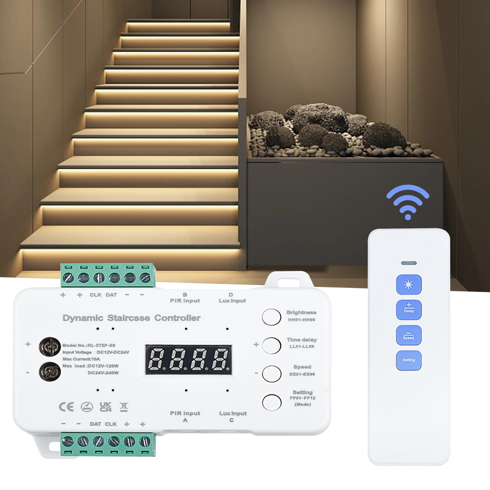 XLSBZ LED Stair Lighting Complete Set with Intelligent Motion Sensor & Daylight Sensor,16 Stairs LED Step Lights for Indoor (Only Controller)