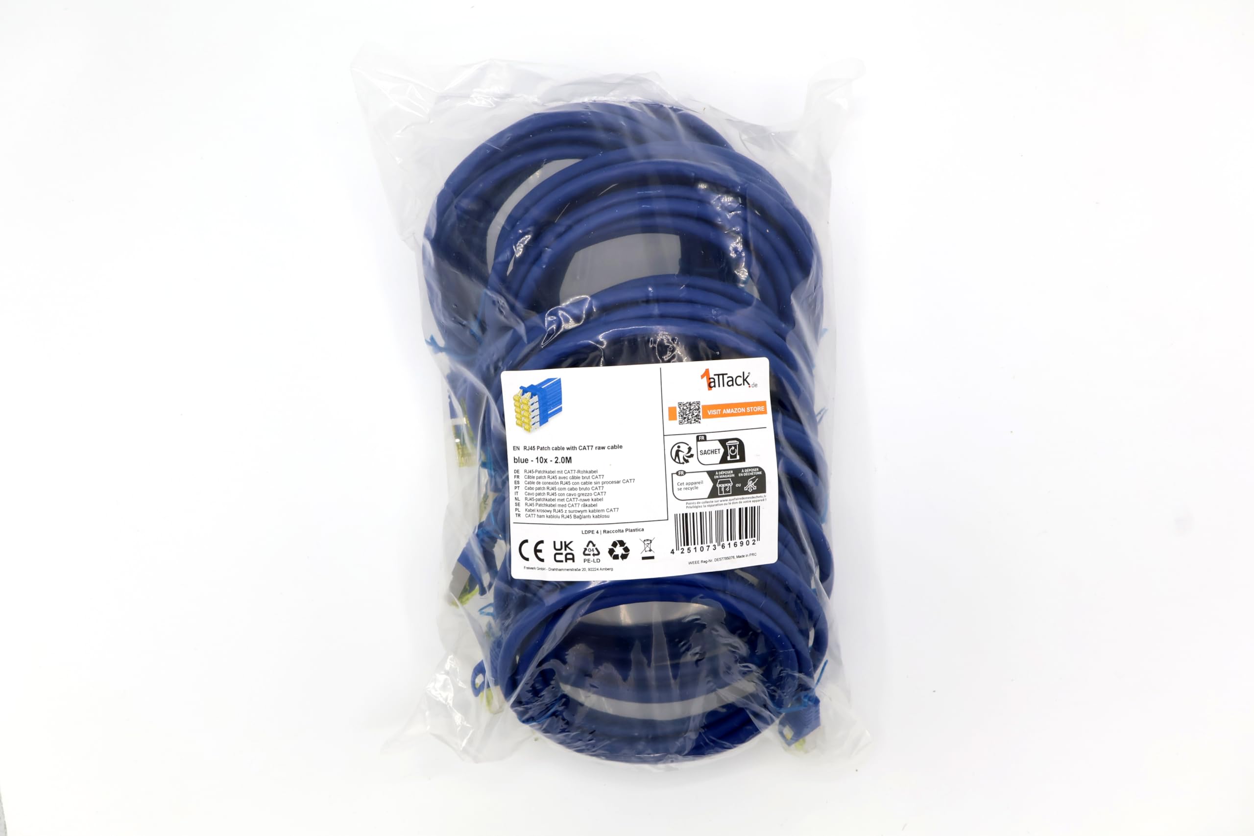 1aTTack.de Cat.7 network cable 0.5 m black pack of 5 Cat7 Ethernet cable network LAN cable raw cable 10 Gb s SFTP PIMF LSZH set patch cable with Rj 45 plug Cat.6a — view 75