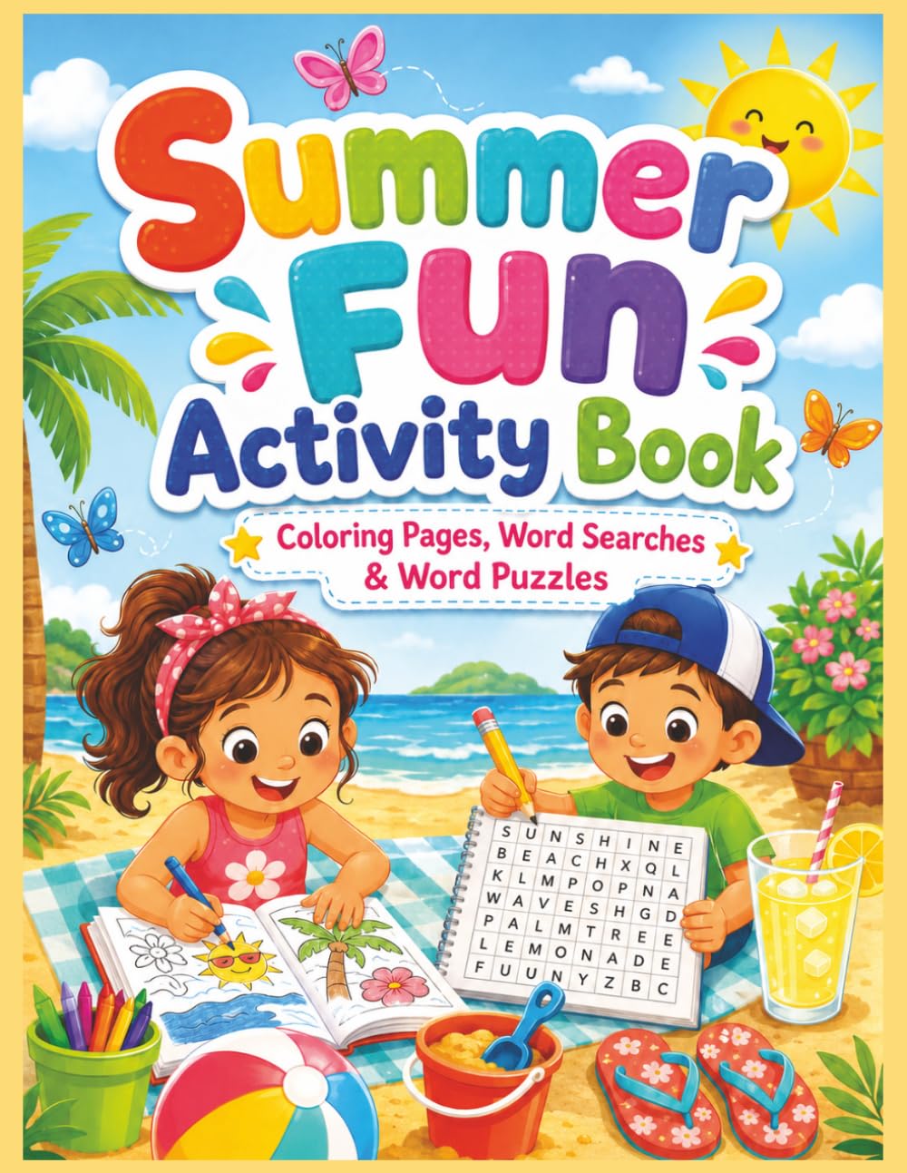 Summer Fun Activities Book: Coloring pages, word searches, and word puzzles