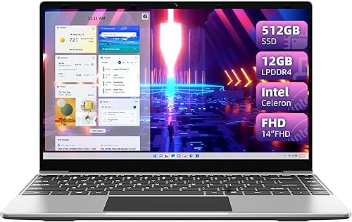 Miniatura 1 de jumper Laptop, 12GB LPDDR4 RAM 512GB SSD, Quad-Core Intel Celeron Processor, 14 Inch 1080p FHD IPS Screen, UHD Graphics 600, Laptops Computer with