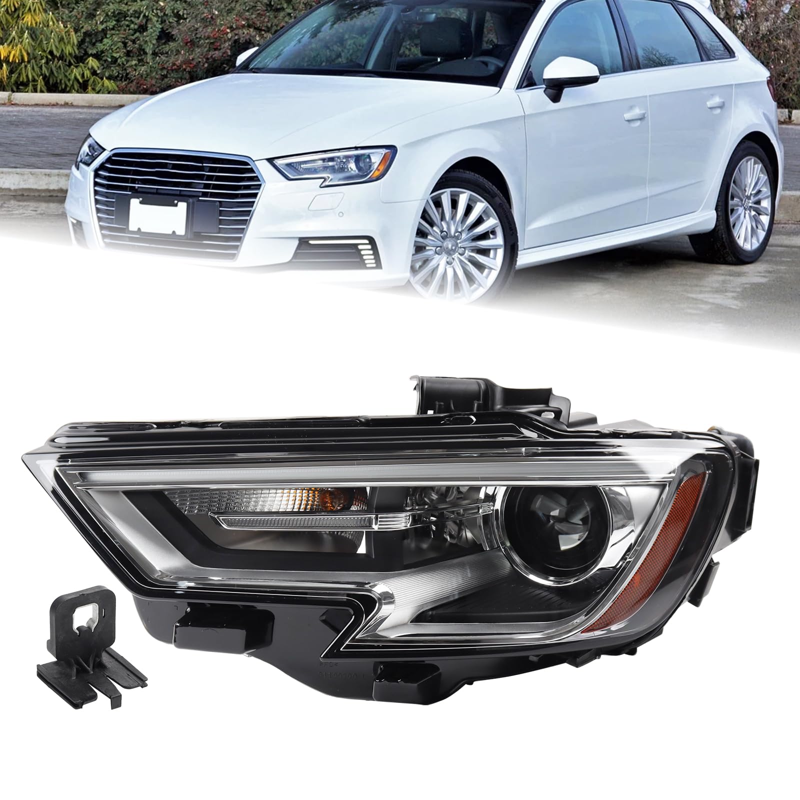 Photo 1 of KAMDKI LH HID/Xenon Headlight Assembly Fit for 2017-2020 Audi A3 Headlamp Left Driver Side Include LED High/Low Beam Control Module 8V0941043G AU2502207