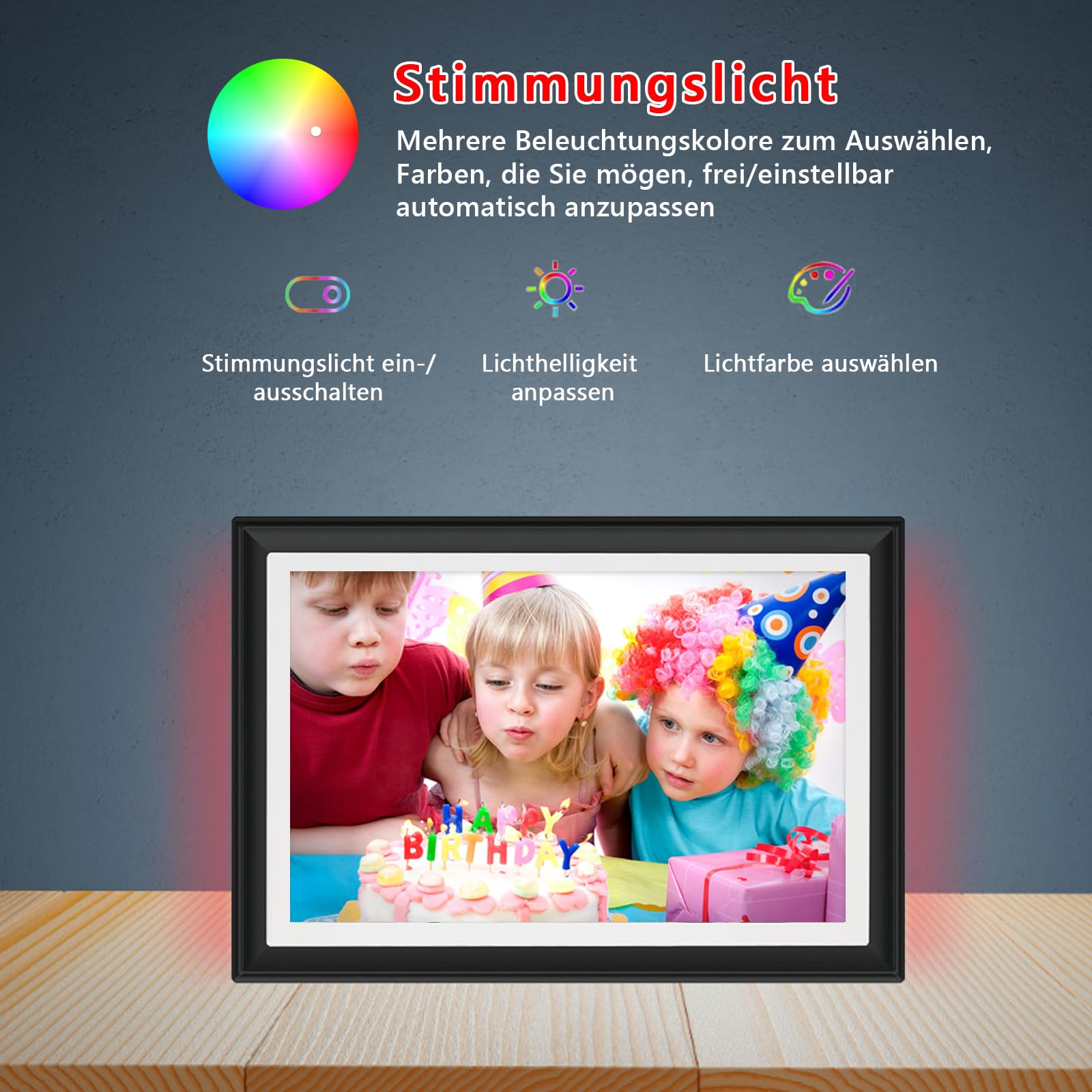 Frameo Digitaler Bilderrahmen 10,1 Zoll WiFi 32 GB Speicher Touchscreen HD 1280x800 Auto-Rotation