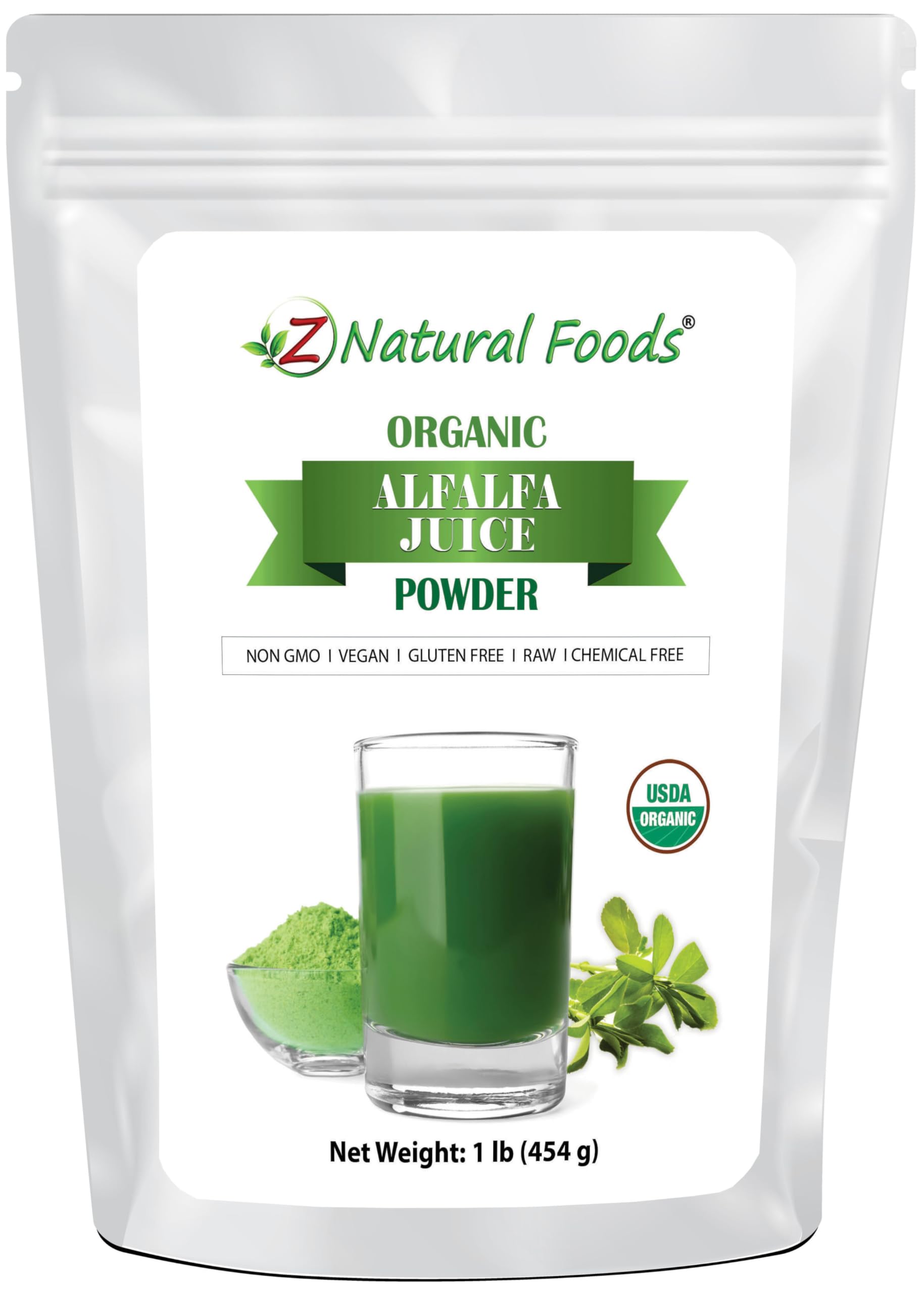 Z Natural Foods Organic Alfalfa Juice Powder - Raw Vegan Superfood, 1 lb Alfalfa 1 Pound (Pack of 1)