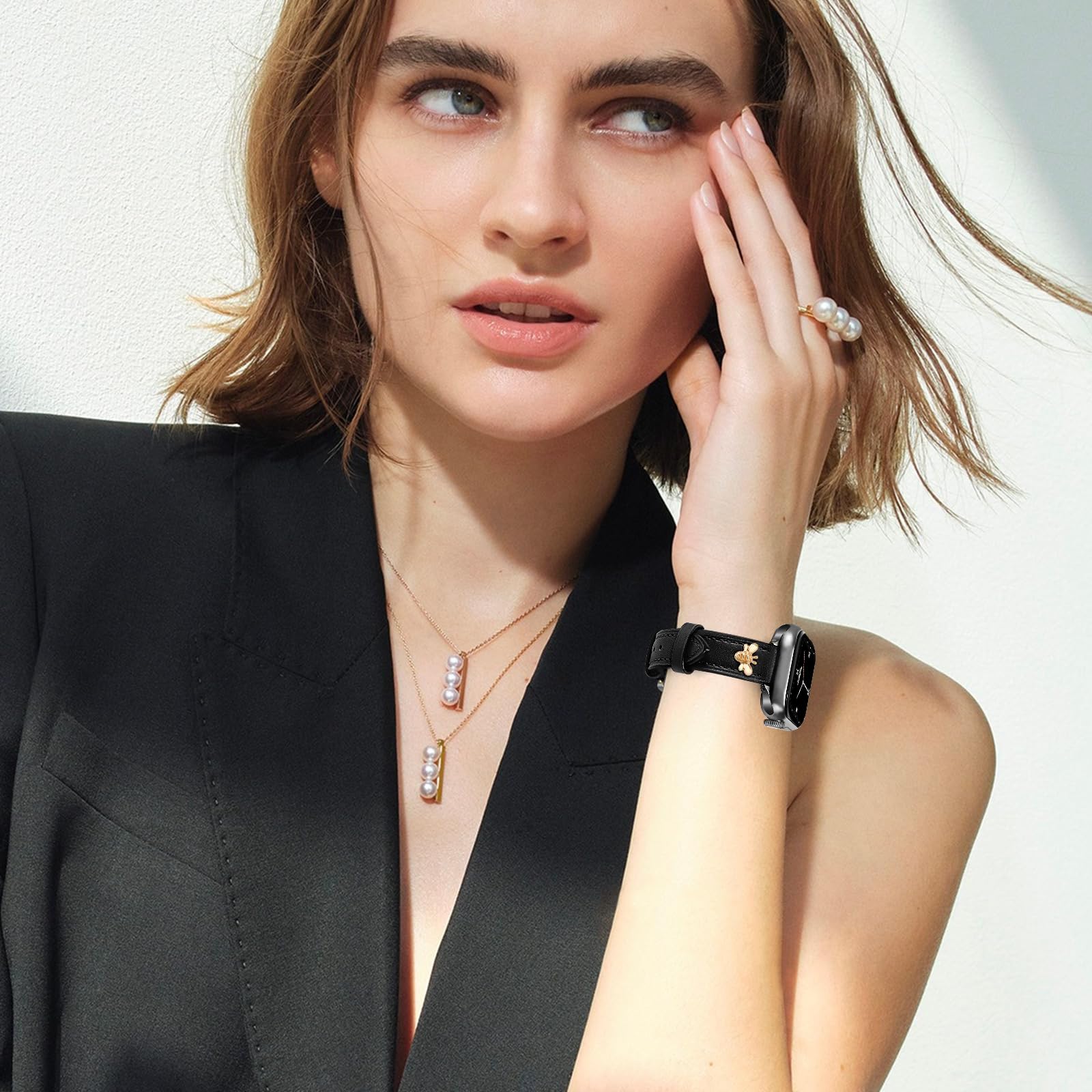 JR.DM Elegantes, schlankes Lederarmband, kompatibel mit Apple Watch, 38 mm, 40 mm, 41 mm, 42 mm, 44 mm, 45 mm, 49 mm, 2 1 (Schwarz) Band,schwarzer Verschluss)